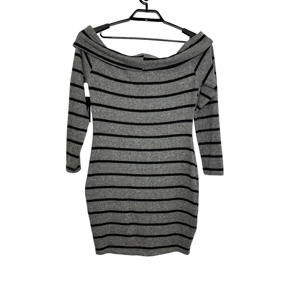 Lulus Womens Nella Rust Striped Off the Shoulder Sweater Dress Sz XL Gray Black - Picture 4 of 9